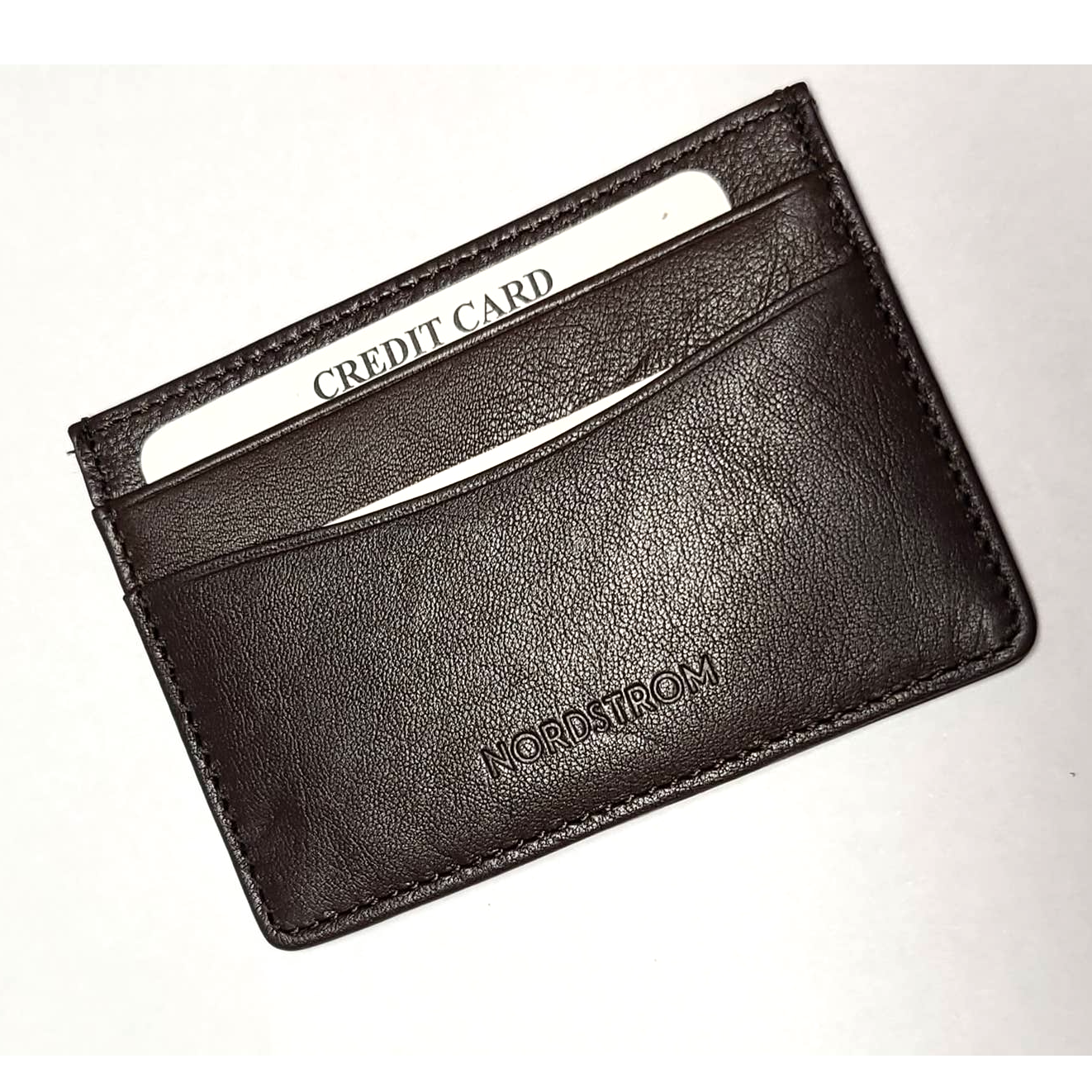 Nordstrom Leather Card Holder Wallet Brown Embossed
